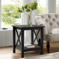 Solid Pine X-Base End Table, Farmhouse Style, 2 Display Surfaces