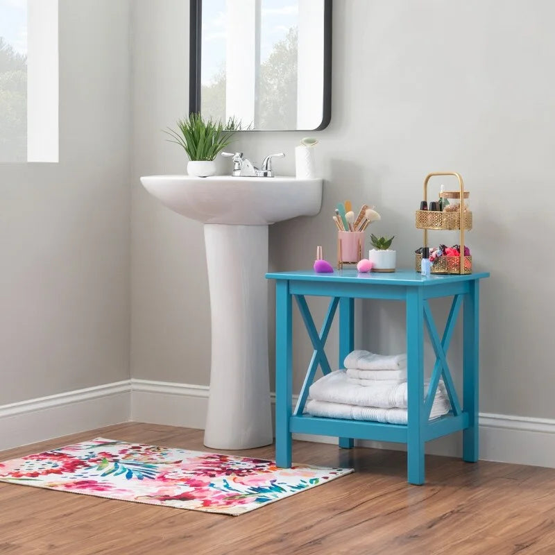 Solid Pine X-Base End Table, Farmhouse Style, 2 Display Surfaces