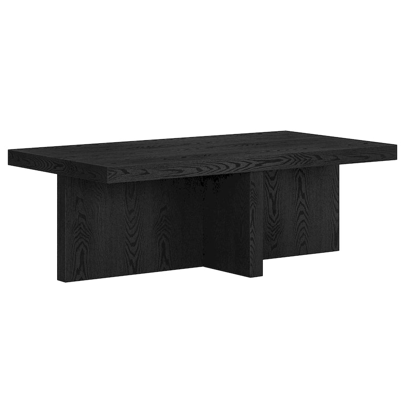 44-Inch Rectangular Coffee Table, Scandinavian X-Base, Wood-Look Finish