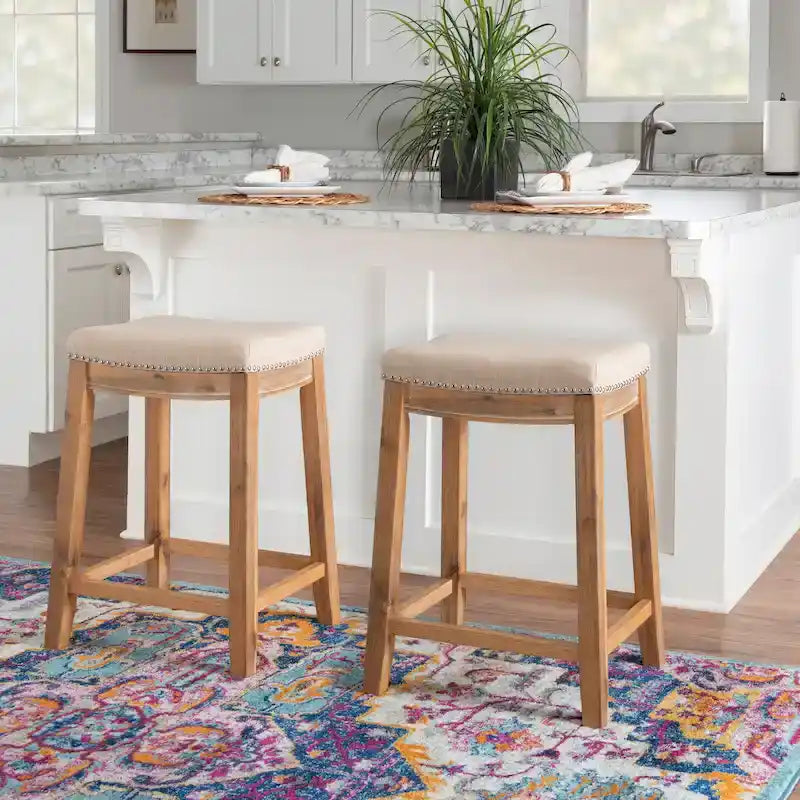 26-Inch Backless Counter Stool, Upholstered Seat with Nailhead Trim