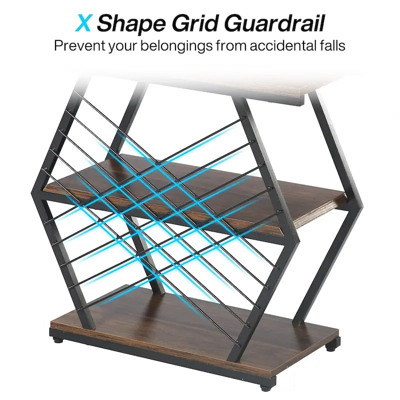 3-Tier Industrial End Table with Open Shelves, Rustic Wood and Metal