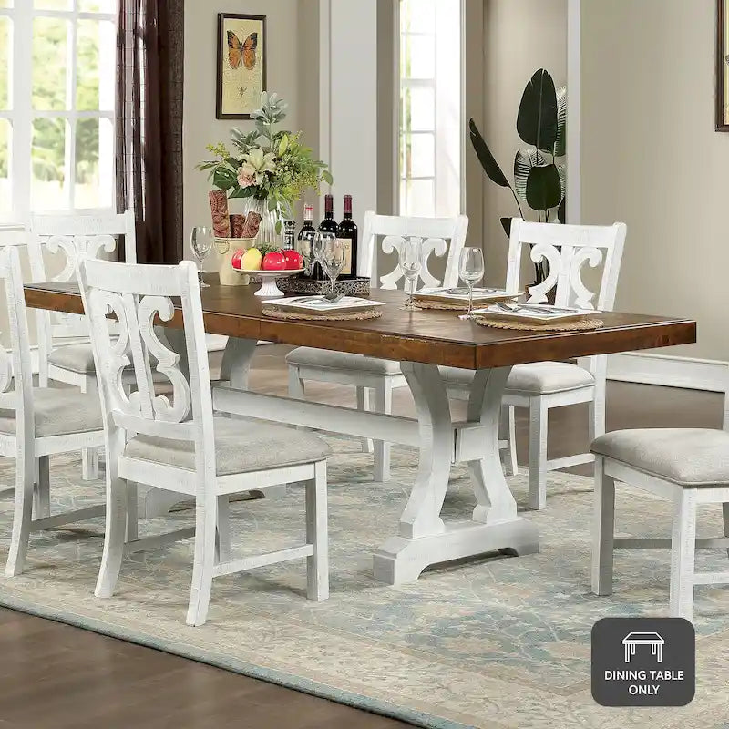 Rustic Expandable Dining Table, Pedestal Base, Seats 6-8, Two Color Options
