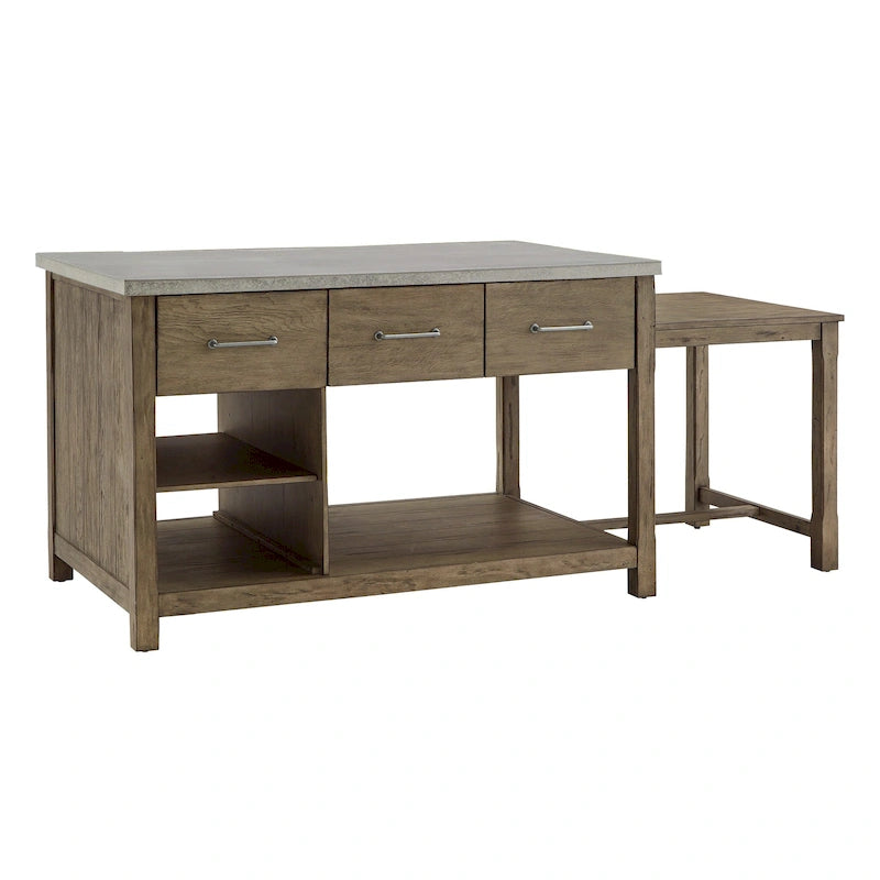 Extendable Kitchen Island with 3 Drawers and Open Shelf, Carbonized Pine
