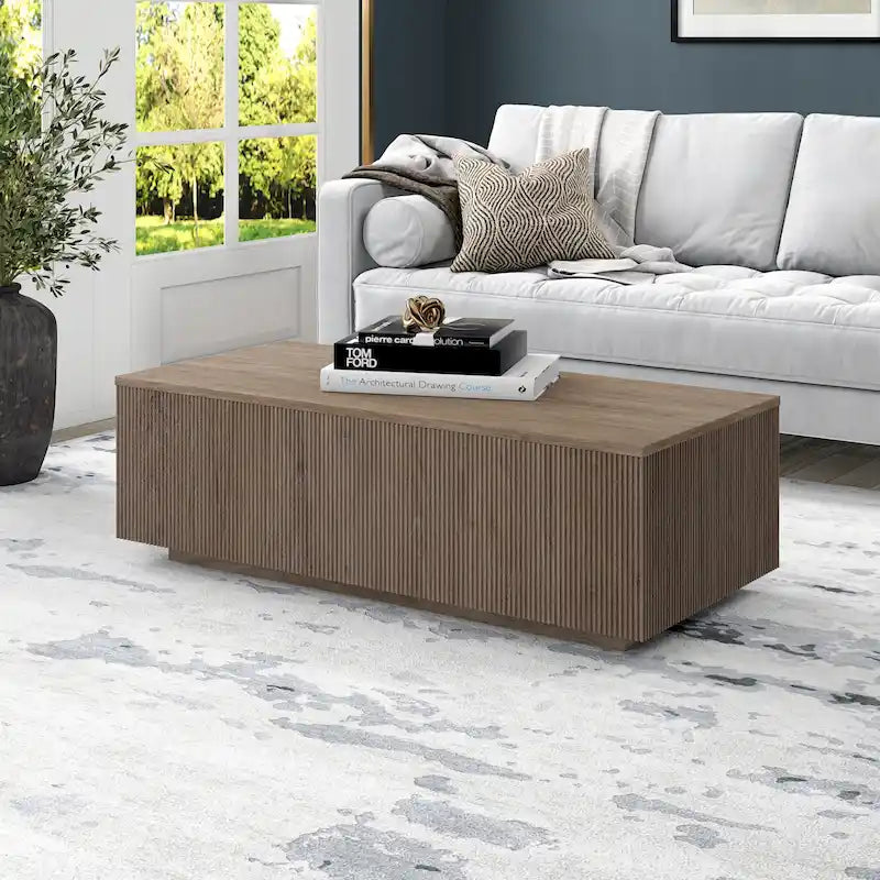 47.5-Inch Rectangular Coffee Table, Plinth Base, Wood-Look MDF Finish