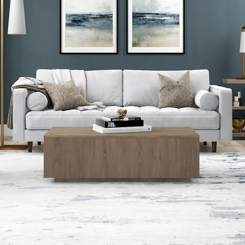 47.5-Inch Rectangular Coffee Table, Plinth Base, Wood-Look MDF Finish