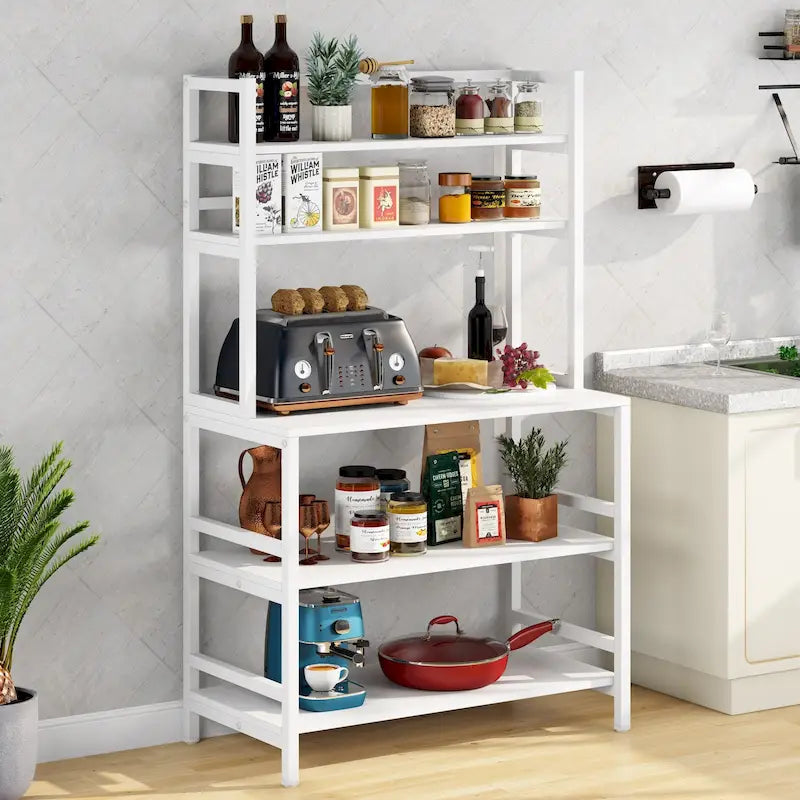 5-Tier Kitchen Bakers Rack Utility Storage Shelf Microwave Oven Stand, Industrial Microwave Cart Kitchen Stand with Hutch