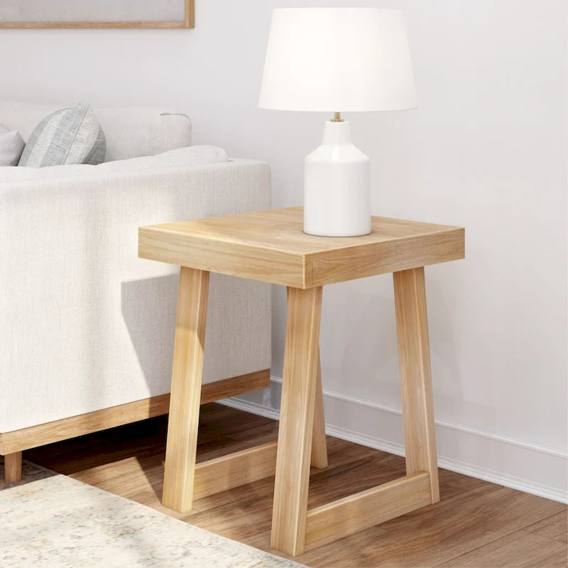 Solid Pine Wood Square End Table with Shelf, 20.25 x 20.25 x 24 Inches