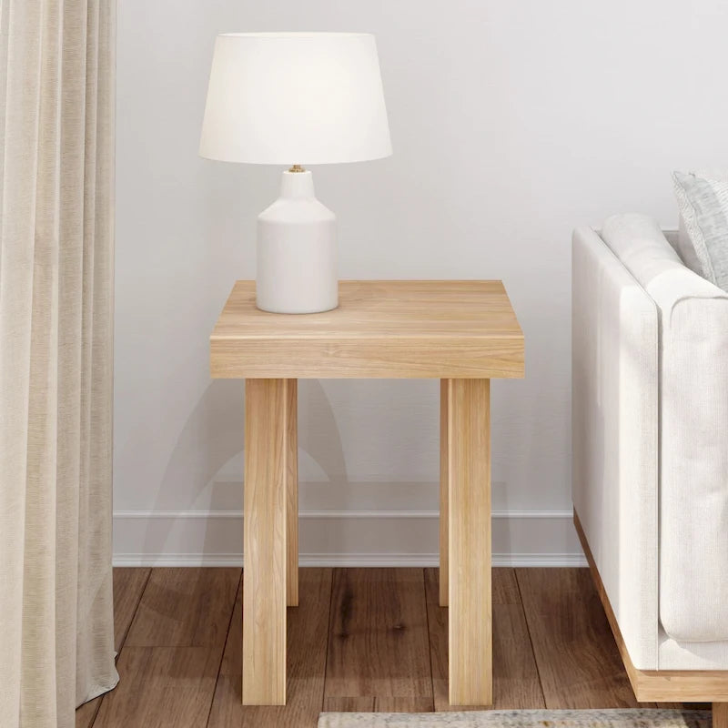 Solid Pine Wood Square End Table with Shelf, 20.25 x 20.25 x 24 Inches