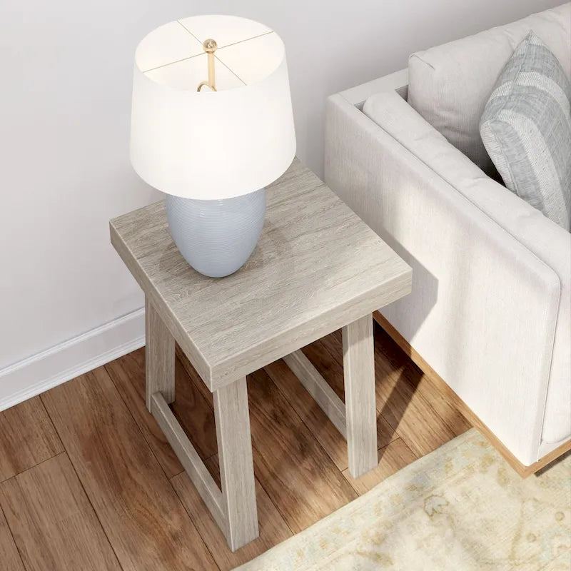 Solid Pine Wood Square End Table with Shelf, 20.25 x 20.25 x 24 Inches