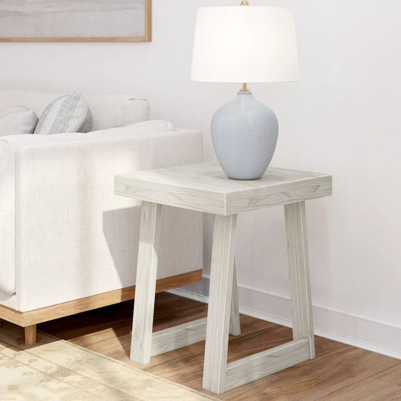 Solid Pine Wood Square End Table with Shelf, 20.25 x 20.25 x 24 Inches