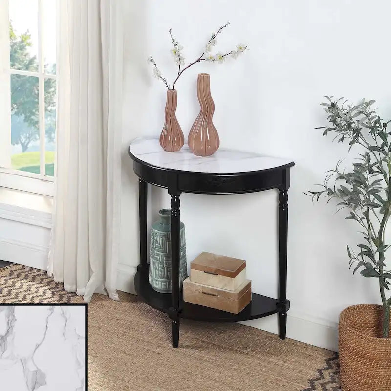 Half-Round Entryway Table with Open Shelf, Ash Wood Veneer, Traditional Style