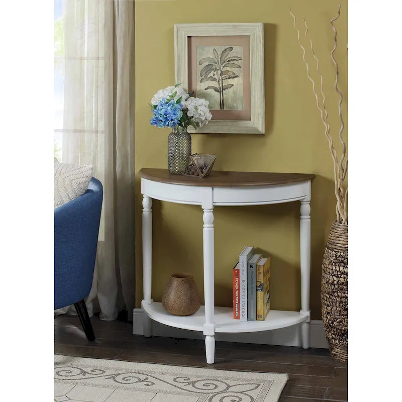 Half-Round Entryway Table with Open Shelf, Ash Wood Veneer, Traditional Style