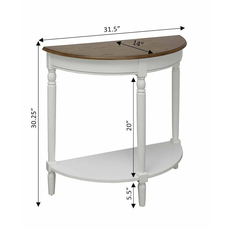 Half-Round Entryway Table with Open Shelf, Ash Wood Veneer, Traditional Style