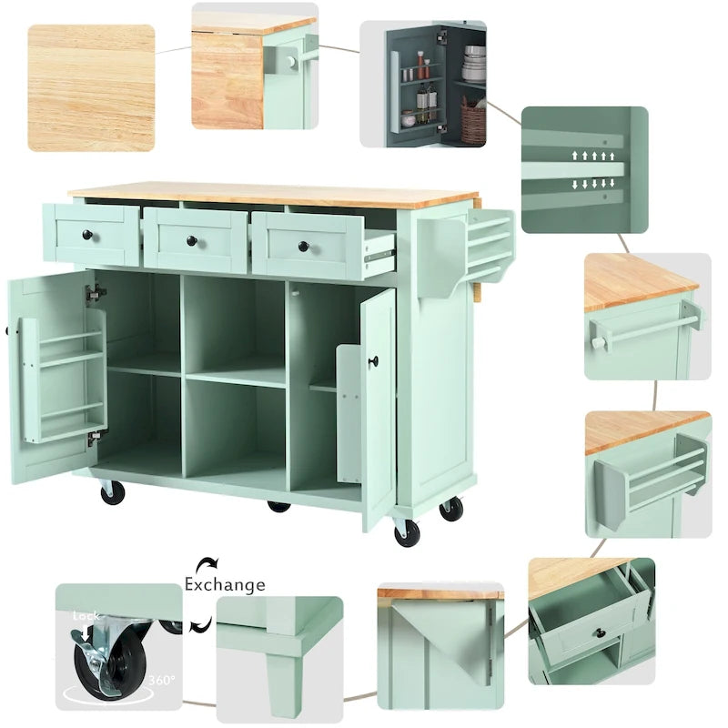 Kitchen Island Cart with Solid Wood Top and Locking Wheels