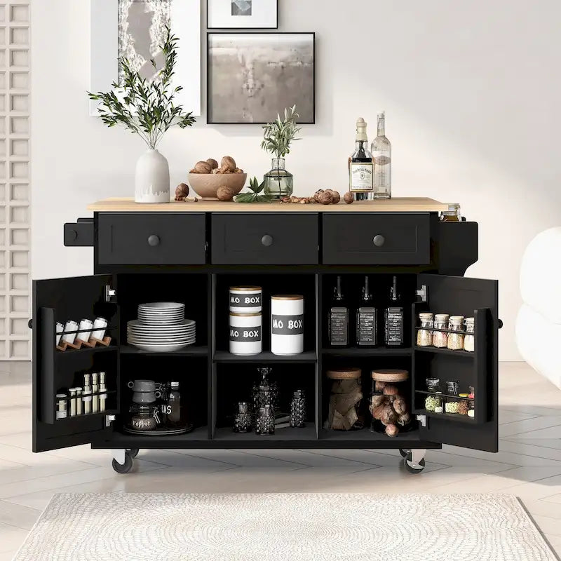 Kitchen Island Cart with Solid Wood Top and Locking Wheels