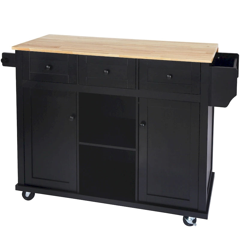 Kitchen Island Cart with Solid Wood Top and Locking Wheels