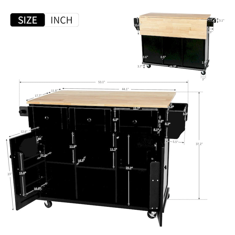Kitchen Island Cart with Solid Wood Top and Locking Wheels