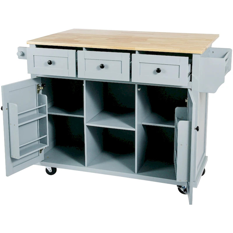 Kitchen Island Cart with Solid Wood Top and Locking Wheels