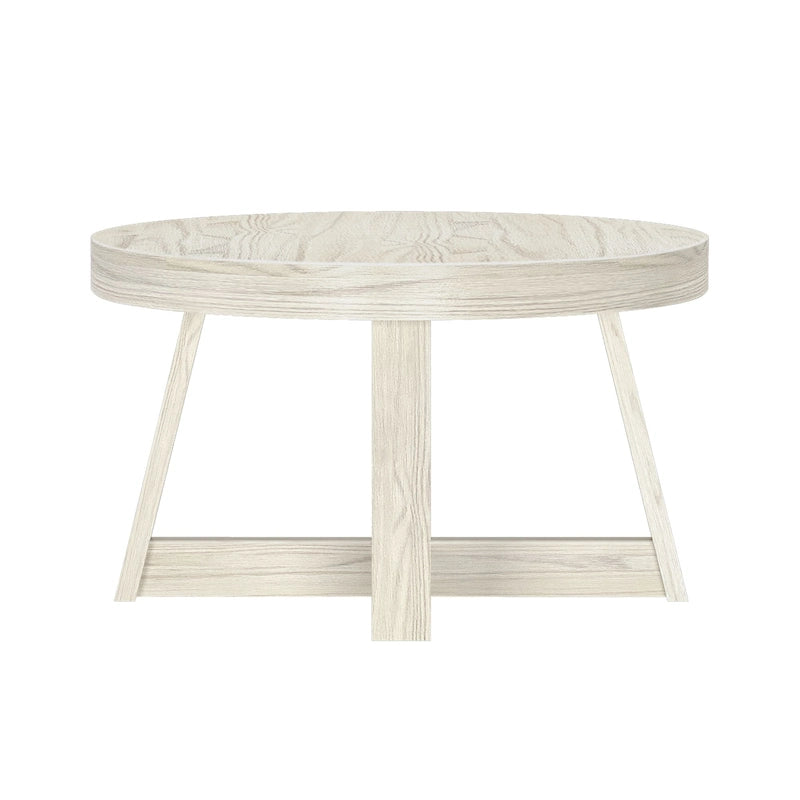 Solid Pine Round Coffee Table, Wirebrush Finish, 30 x 30 x 17.75 Inches