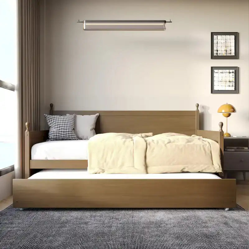 Twin Daybed with Pull-Out Trundle, Solid Rubberwood, 5 Color Options