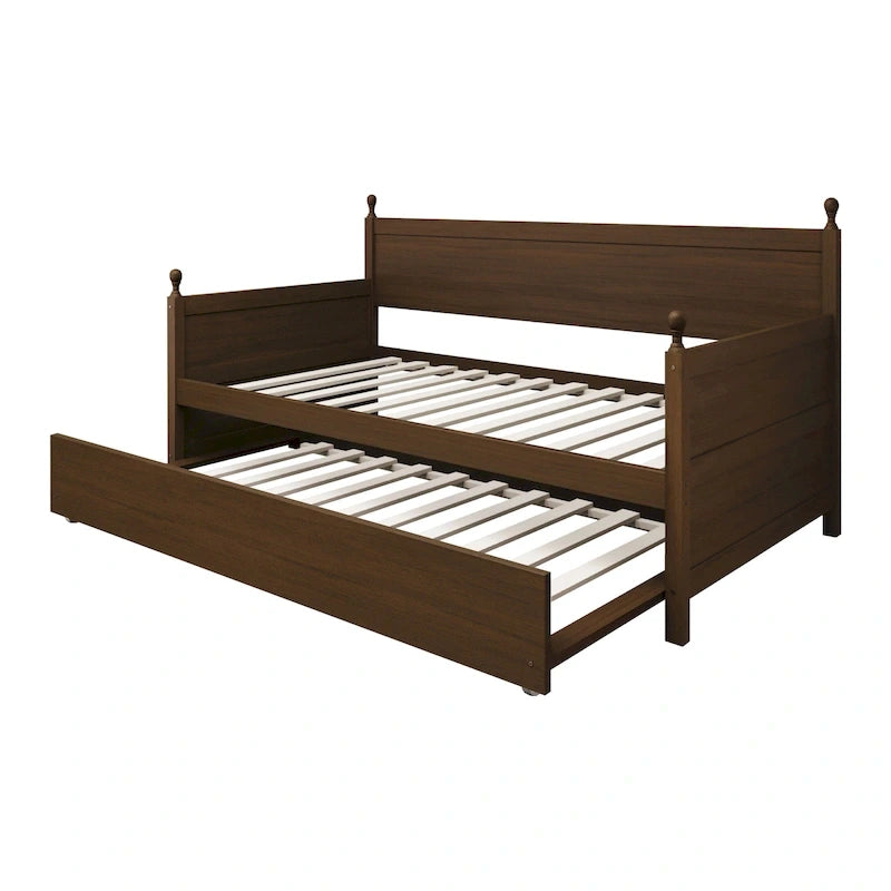 Twin Daybed with Pull-Out Trundle, Solid Rubberwood, 5 Color Options
