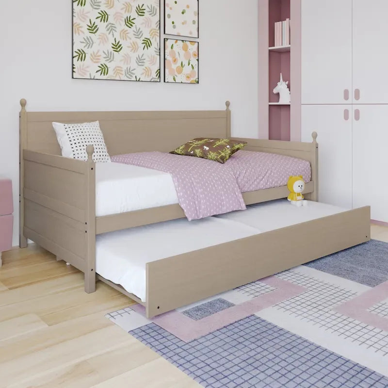 Twin Daybed with Pull-Out Trundle, Solid Rubberwood, 5 Color Options