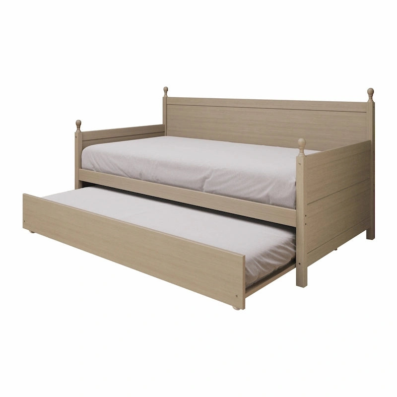 Twin Daybed with Pull-Out Trundle, Solid Rubberwood, 5 Color Options