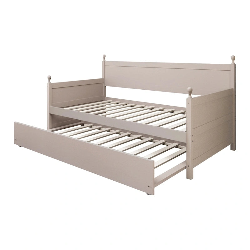 Twin Daybed with Pull-Out Trundle, Solid Rubberwood, 5 Color Options