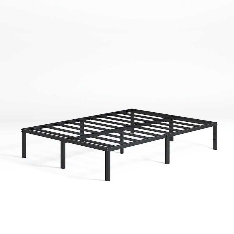 Black Metal Platform Bed Frame, Headboard Compatible, No Box Spring, 5-Year Warranty
