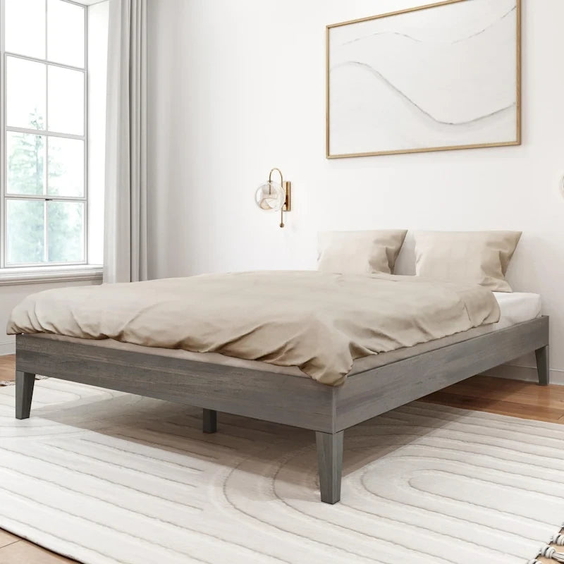 Solid Wood Queen Platform Bed, Non-Toxic Finish, 750 lb Capacity, No Box Spring
