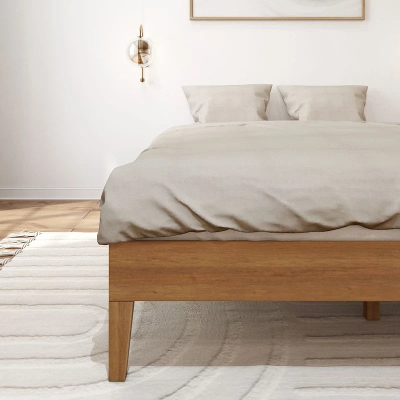 Solid Wood Queen Platform Bed, Non-Toxic Finish, 750 lb Capacity, No Box Spring