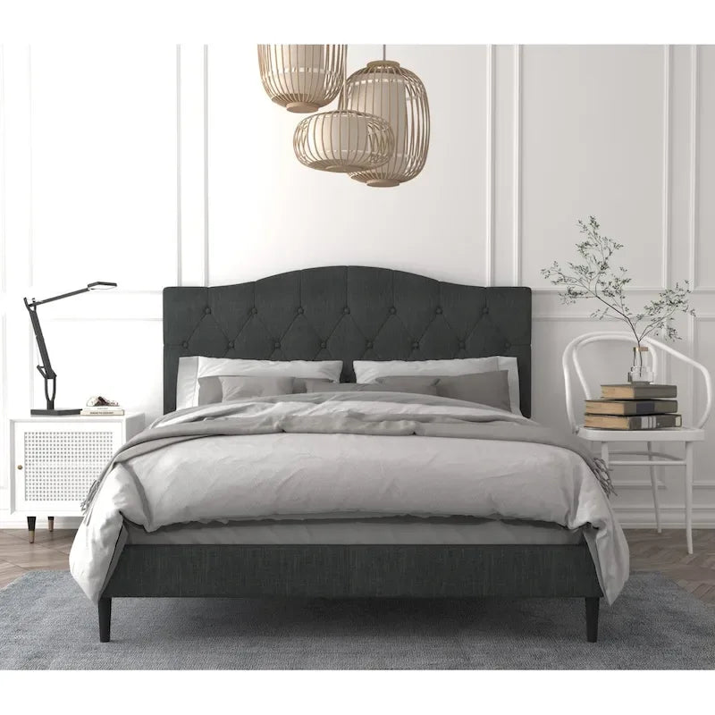 Button-Tufted Upholstered Platform Bed, 4 Colors, Twin to King