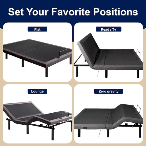 Adjustable Bed Frame for Storage Beds, Zero G, USB Charging Station, Wireless Remote Head and Foot Incline
