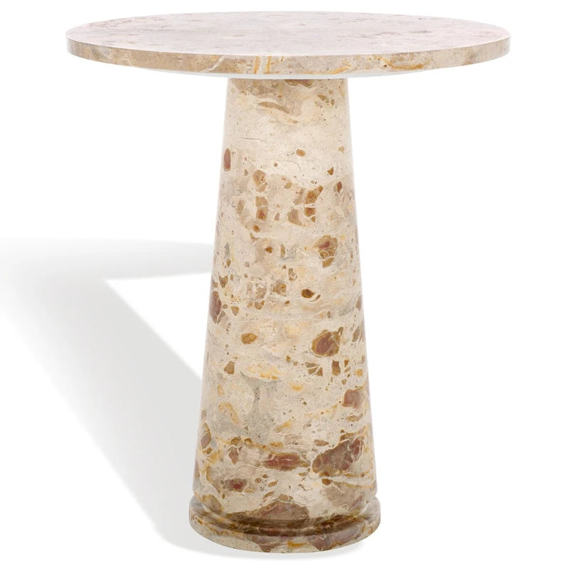 Tall Round Grey Marble Accent Table on Sculptural Pedestal, 21W x 21D x 24H