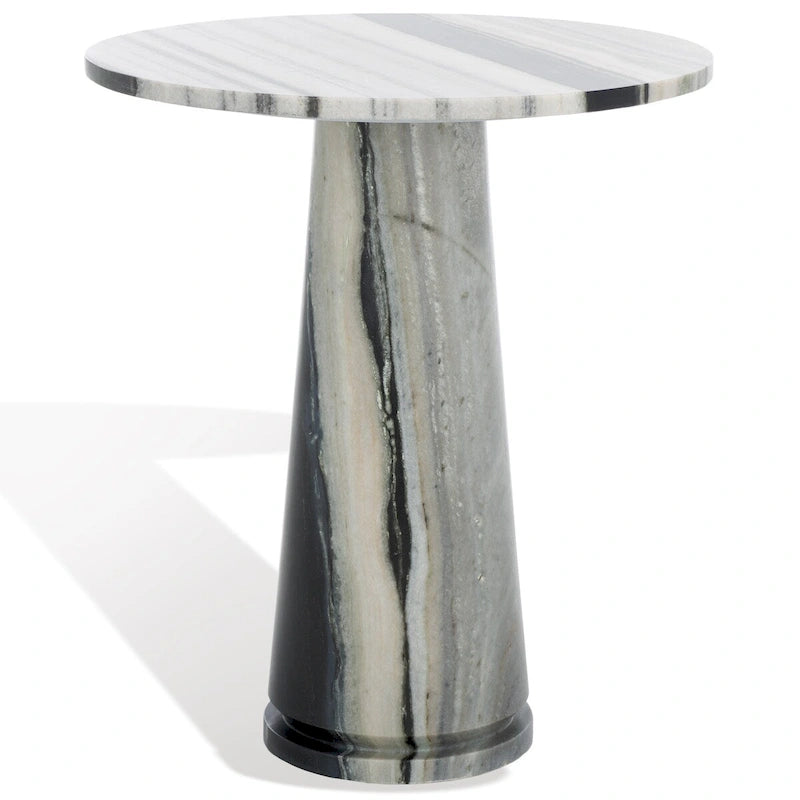 Tall Round Grey Marble Accent Table on Sculptural Pedestal, 21W x 21D x 24H
