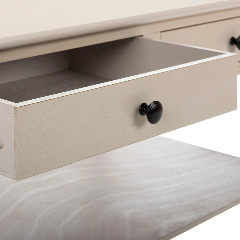 Grey 2-Drawer Coffee Table, Farmhouse Pine Wood, 42W x 22D x 19H Inches