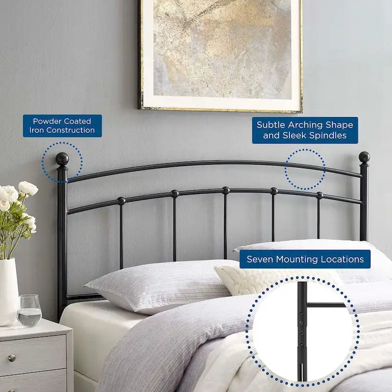 Twin Metal Headboard, Arched Farmhouse Style, 7 Height Positions