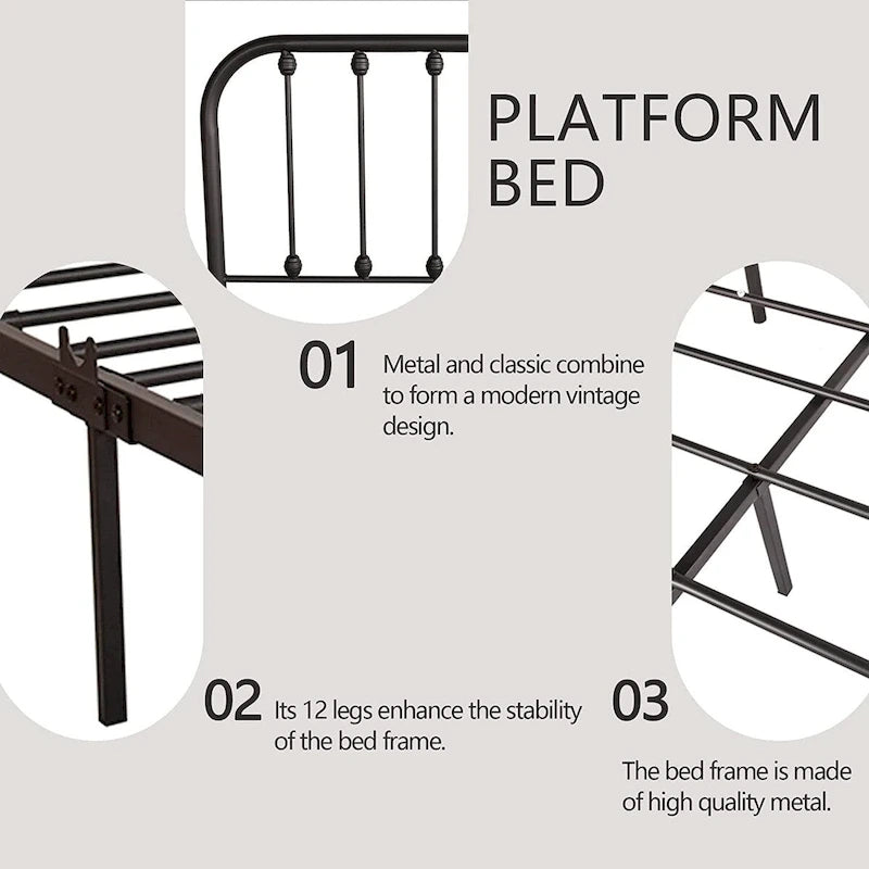 Metal Platform Bed Frame with Slats, No Box Spring Needed, Multi-Size