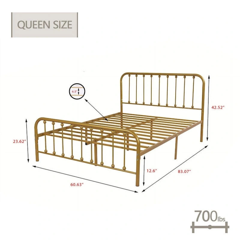 Metal Platform Bed Frame with Slats, No Box Spring Needed, Multi-Size