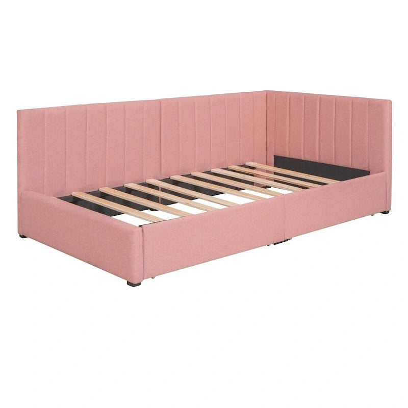 Linen Upholstered Daybed with 2 Storage Drawers and Backrest, No Box Spring