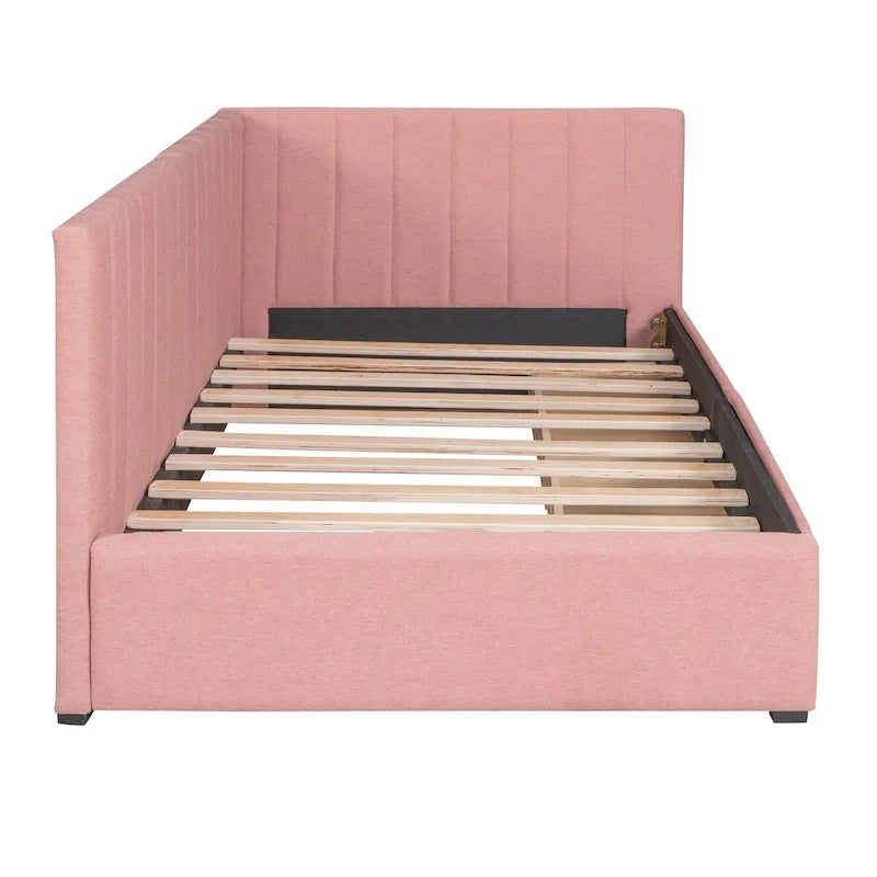 Linen Upholstered Daybed with 2 Storage Drawers and Backrest, No Box Spring
