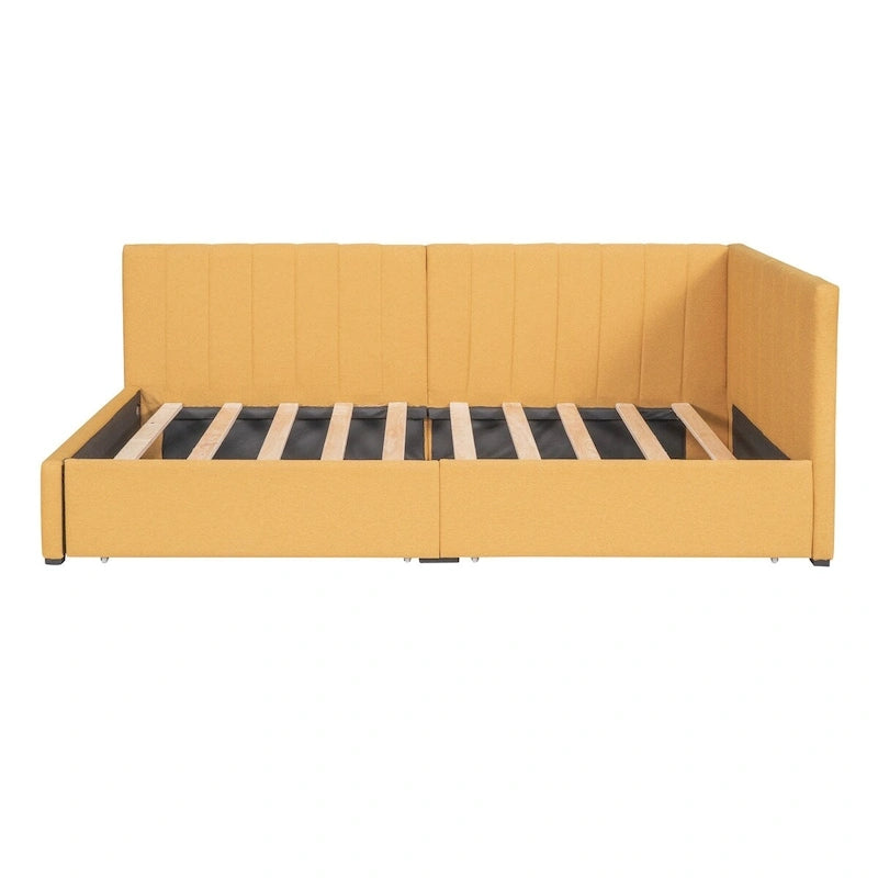 Linen Upholstered Daybed with 2 Storage Drawers and Backrest, No Box Spring