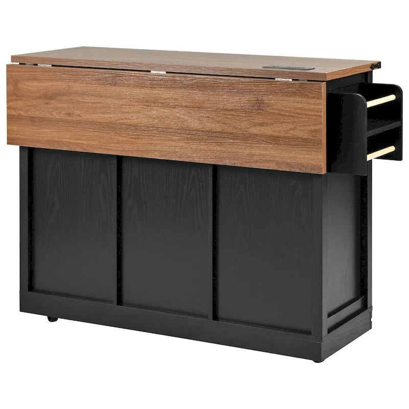 53.5-Inch Farmhouse Kitchen Island with Power Outlet and Locking Wheels