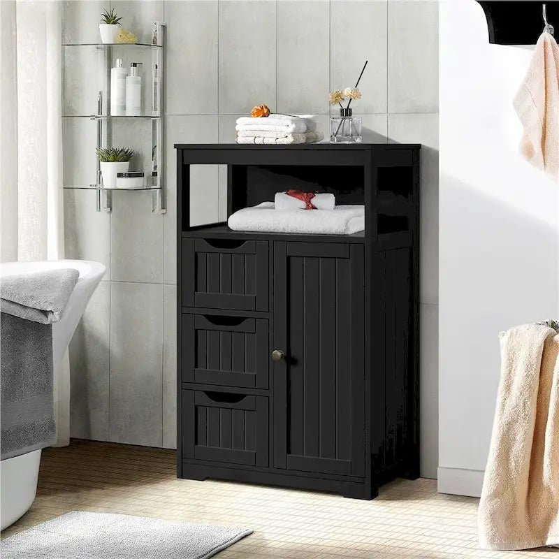 Freestanding Storage Cabinet with 3 Drawers, Open Shelf, and Adjustable Inner Shelf