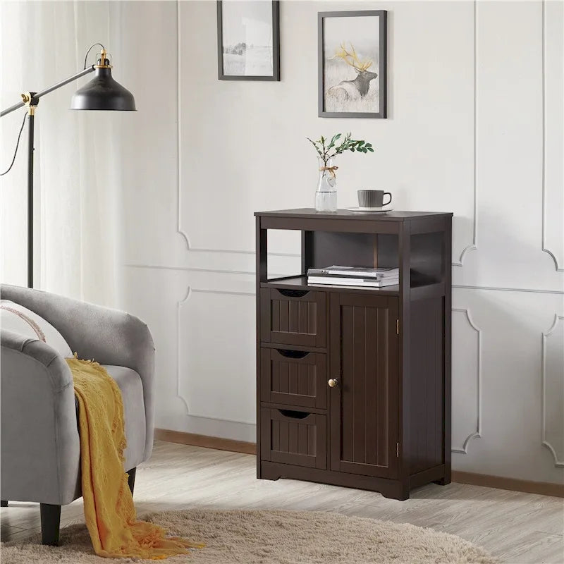 Freestanding Storage Cabinet with 3 Drawers, Open Shelf, and Adjustable Inner Shelf