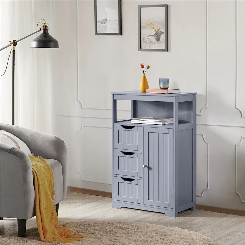 Freestanding Storage Cabinet with 3 Drawers, Open Shelf, and Adjustable Inner Shelf