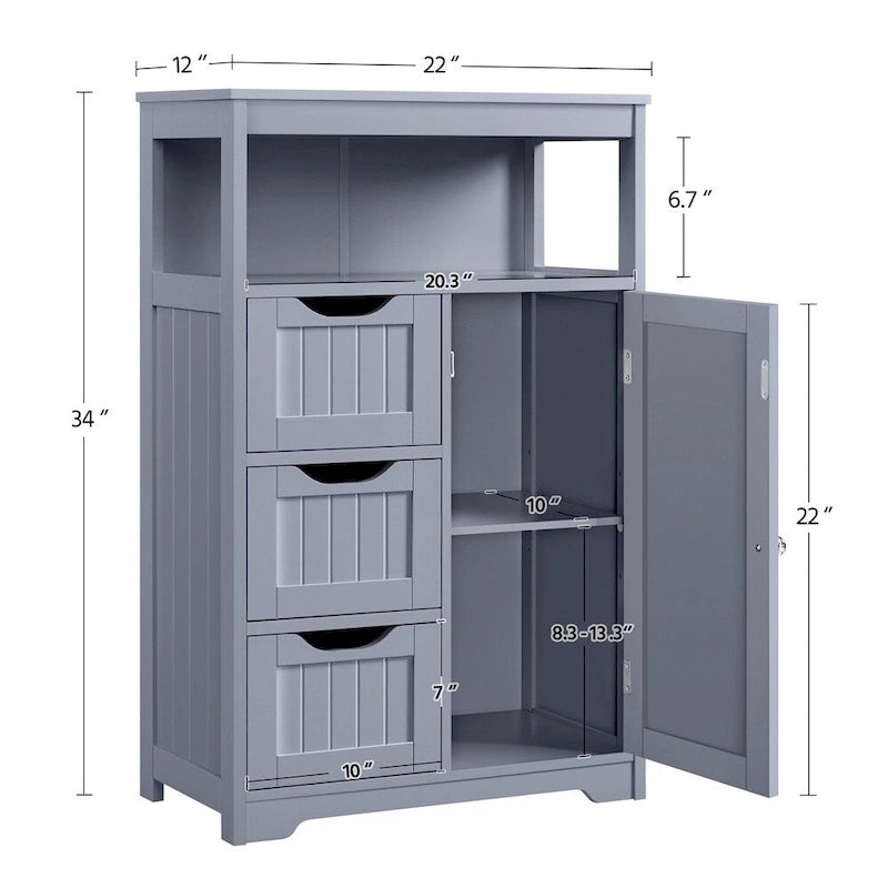 Freestanding Storage Cabinet with 3 Drawers, Open Shelf, and Adjustable Inner Shelf
