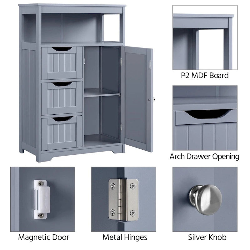 Freestanding Storage Cabinet with 3 Drawers, Open Shelf, and Adjustable Inner Shelf