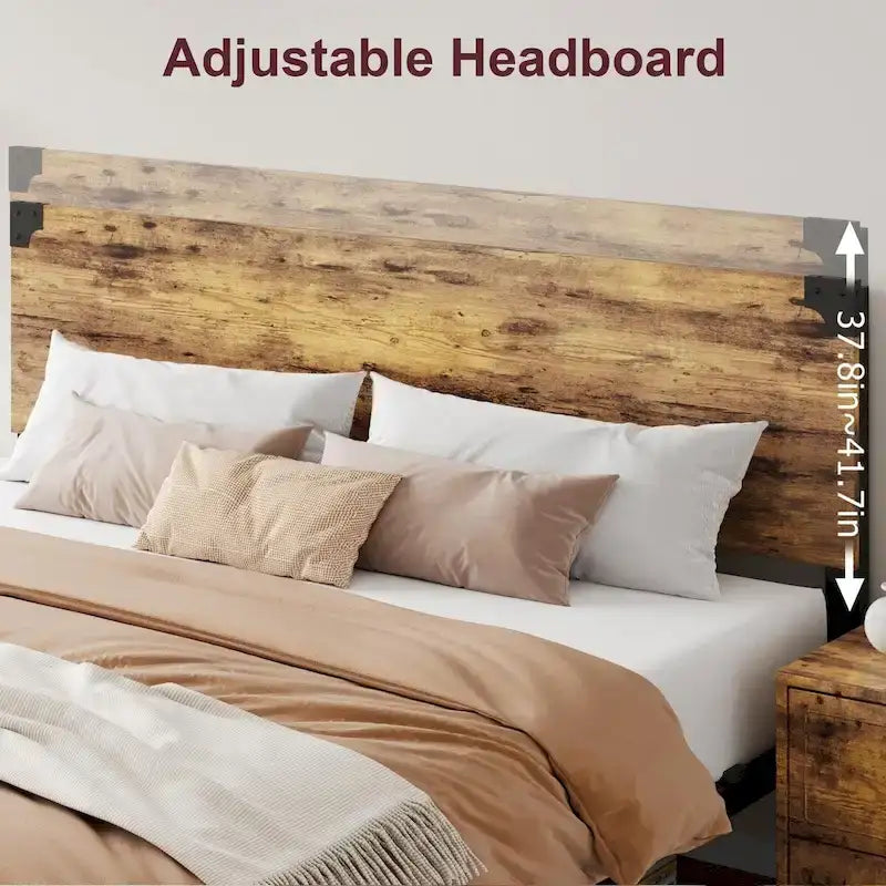Bed Frame with Wood Headboard, Platform Bed Frame with Under Bed Storage